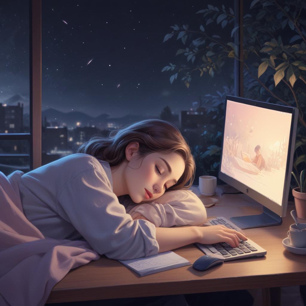 A professional sleeping while their AI assistant answers questions on screen