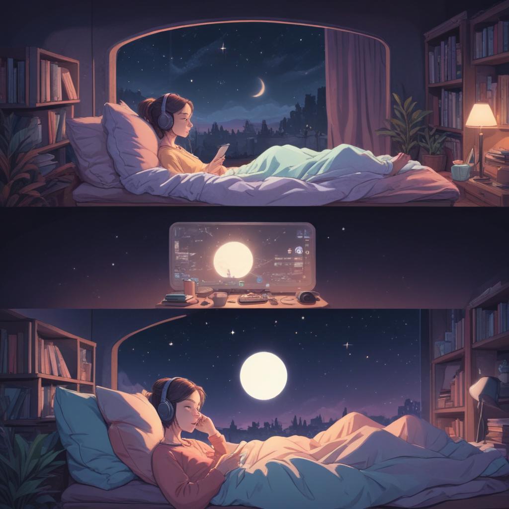 Split view showing a podcaster sleeping on the left and their AI assistant answering listener questions on the right