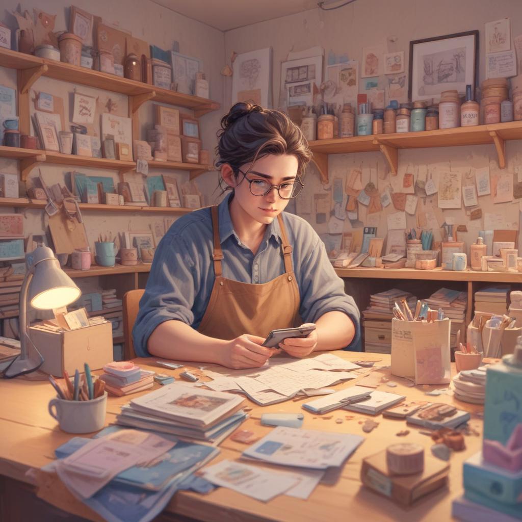 Illustration of a small shop owner overwhelmed by phone notifications