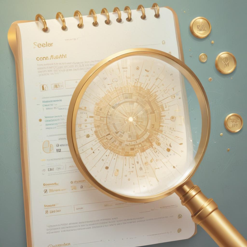 A magnifying glass hovering over a conversation log interface, revealing hidden patterns highlighted in gold