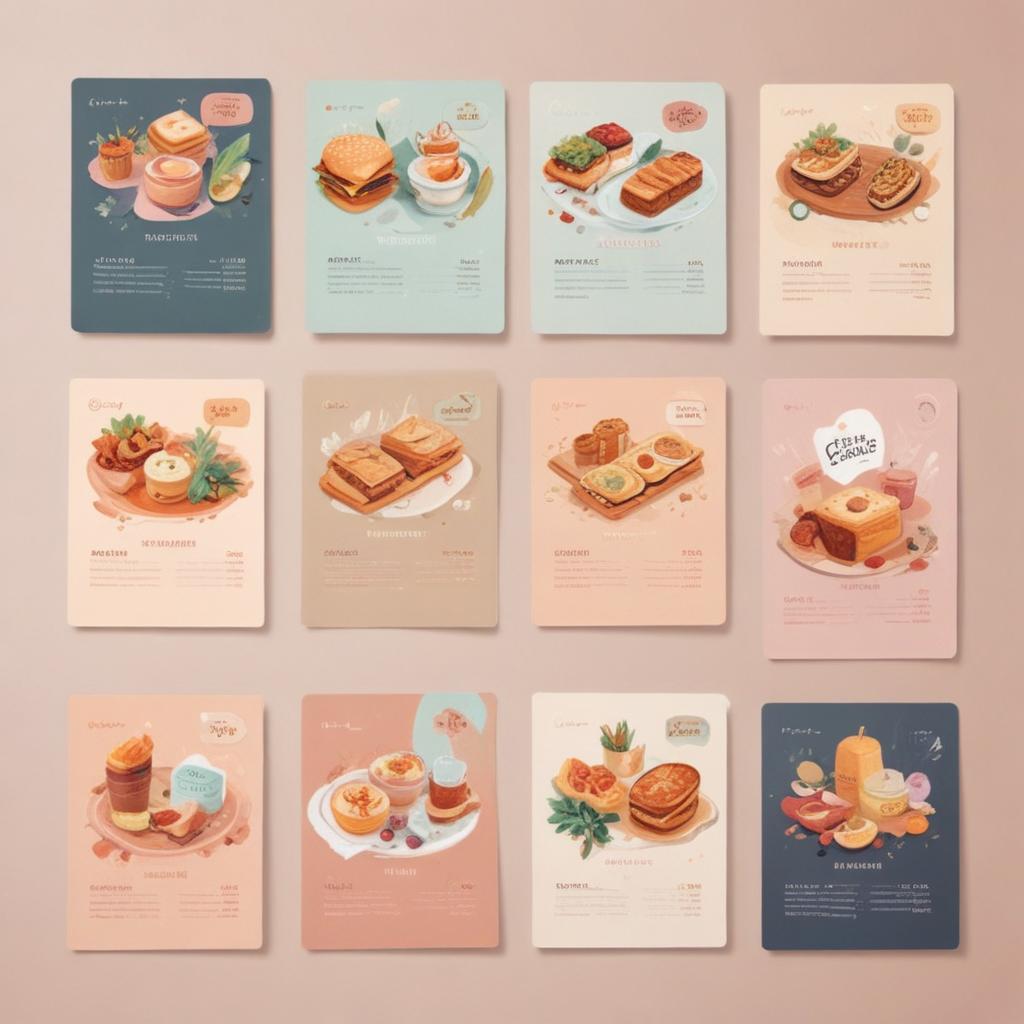 Six different brand page layouts showing restaurant, portfolio, course, and exhibition use cases